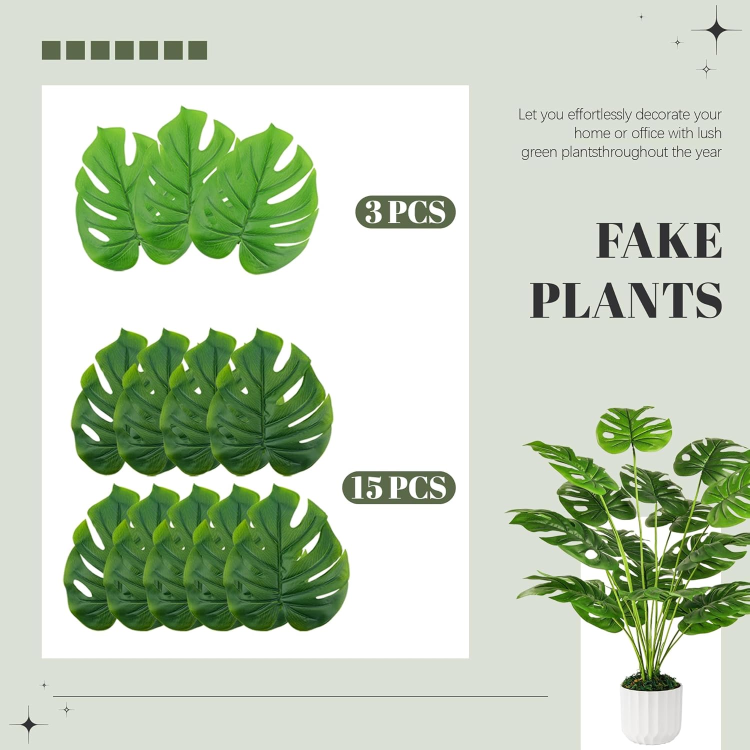 Der Rose 2Packs 28 Artificial Monstera Plants with Pots