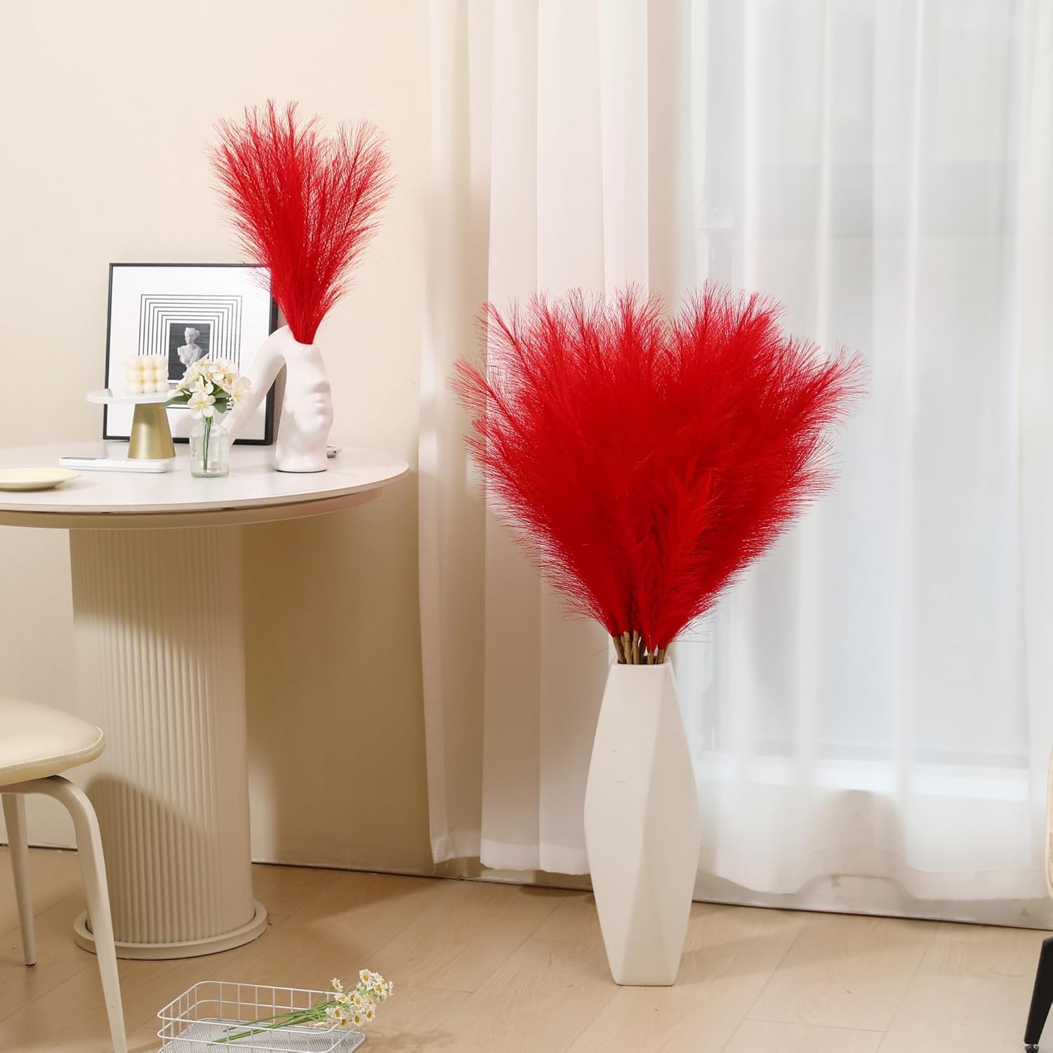9 Stems Red Pampas Grass - 38 Inch Tall Artificial Decor