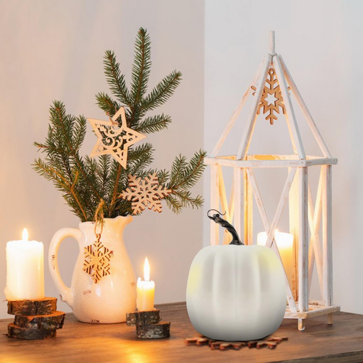 Woration 5 Inch Artificial White Pumpkin Halloween Decoration