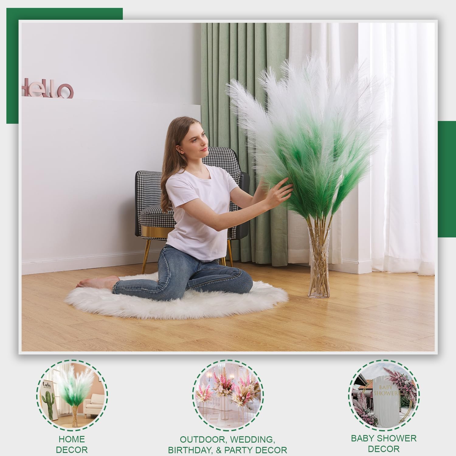 7 Pcs 45 In Faux Pampas Grass Green Gradient