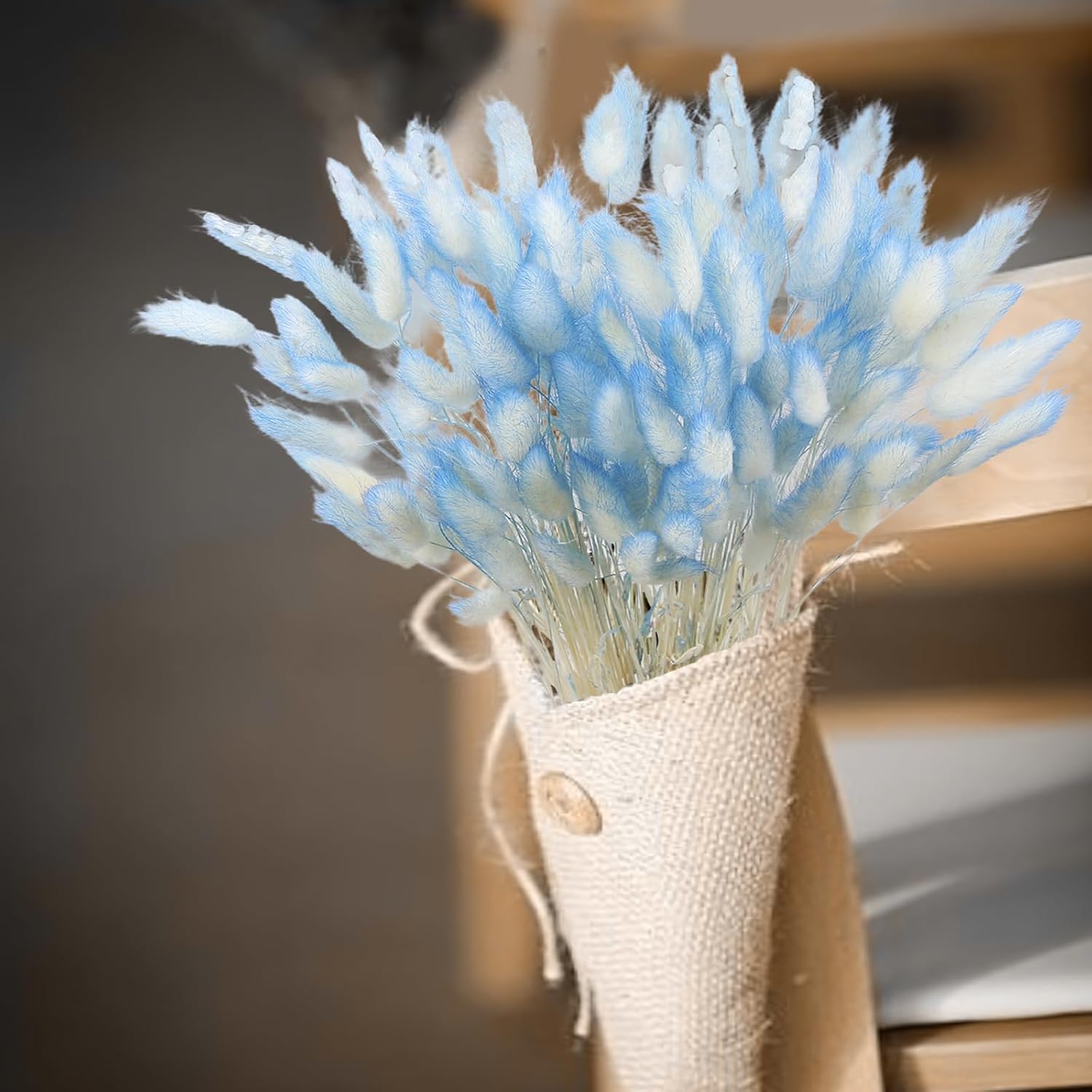 120 Pcs Blue Dried Bunny Tails for Boho Decor