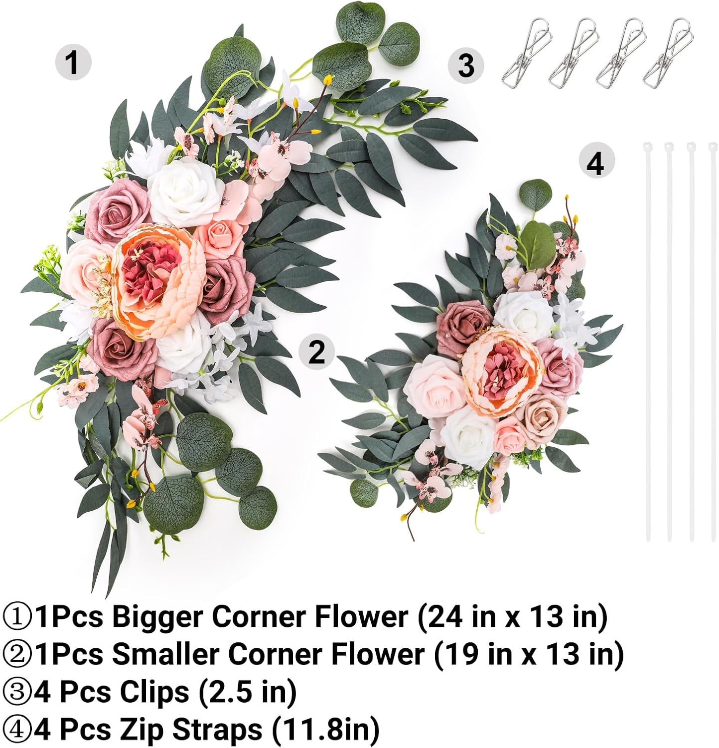 2 Pack Artificial Wedding Arch Flowers Pink White
