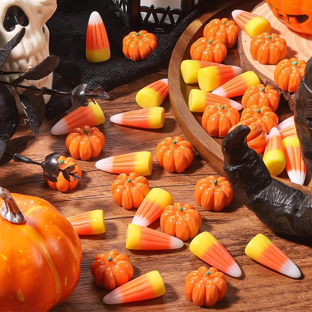 70pcs Halloween Mini Resin Pumpkins Candy Corn Decorations