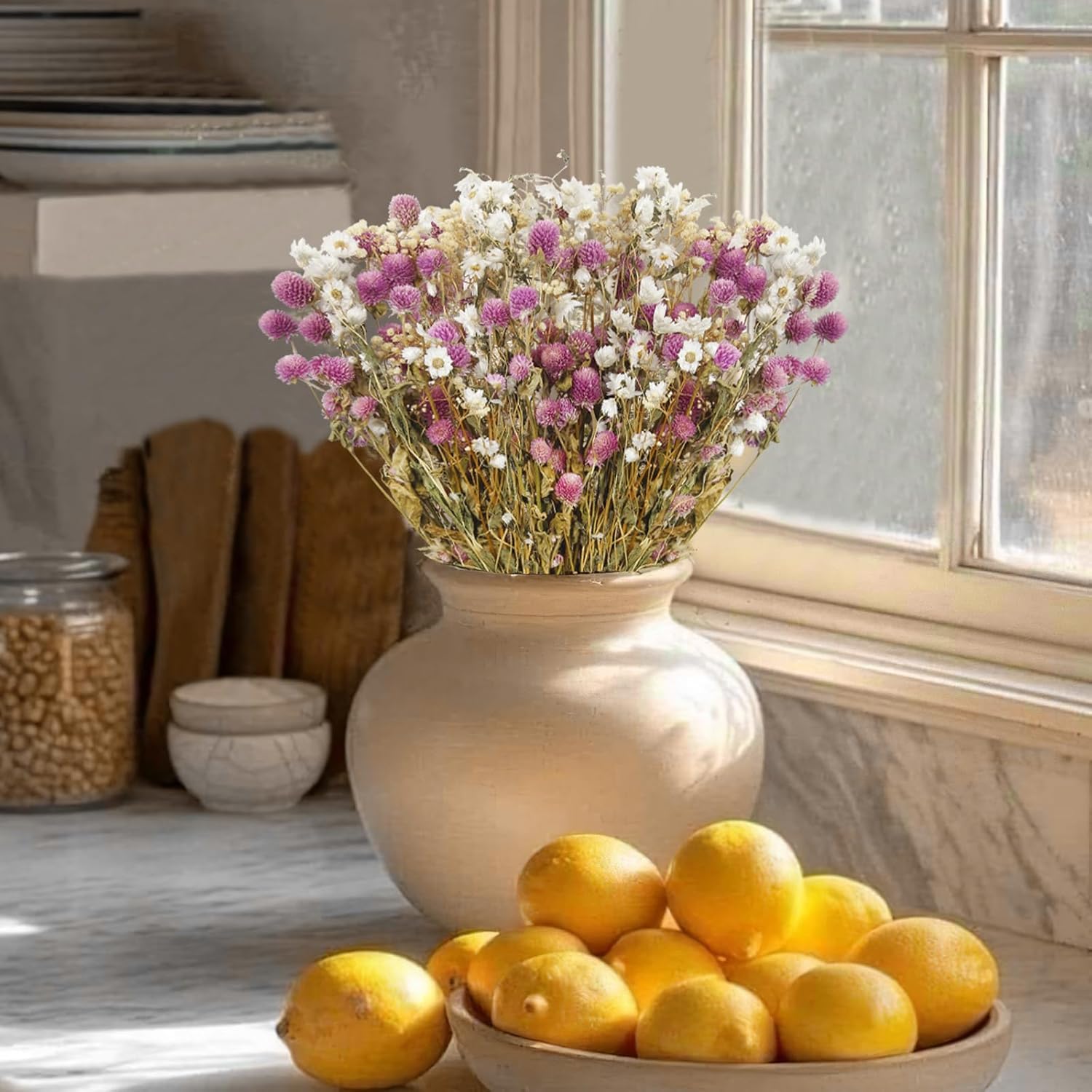 Artificial Flower Bouquet Pink Globe Amaranth Dried Flowers