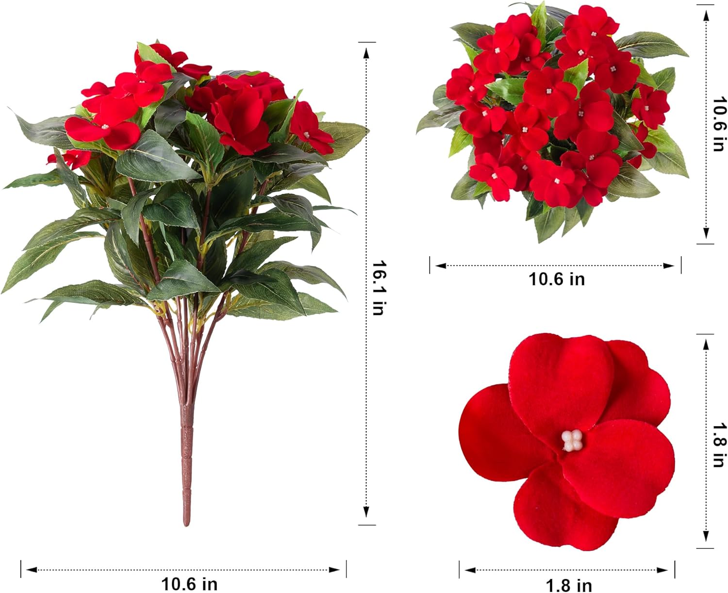 HyeFlora Artificial Impatiens Flowers 3PCS Outdoor Decor