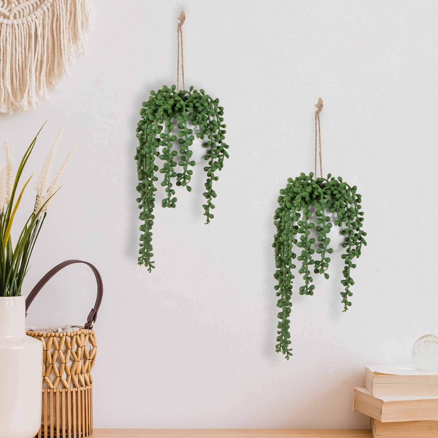 MyGift Artificial String of Pearls Wall Hanging Plant Set of 2