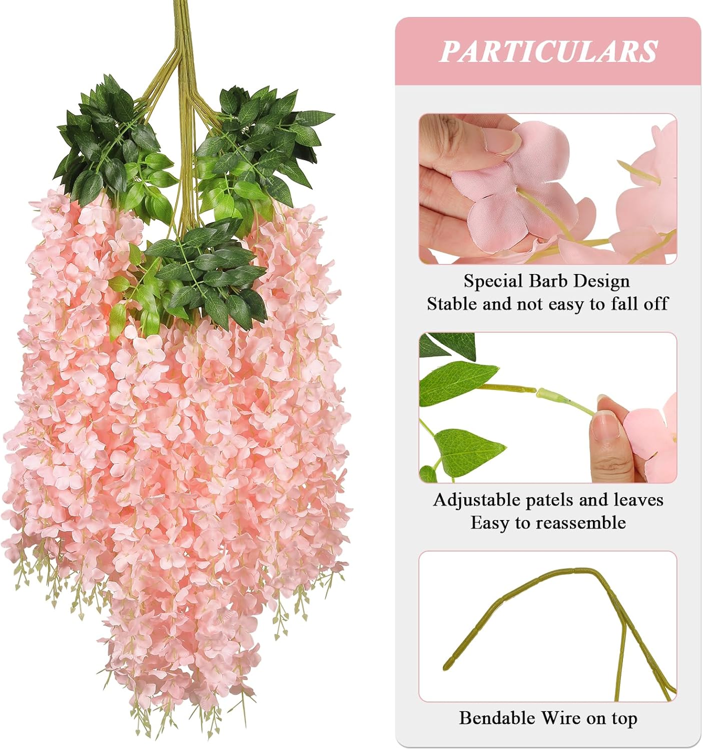 Pauwer Wisteria Hanging Flowers 24 Pack Blush Pink
