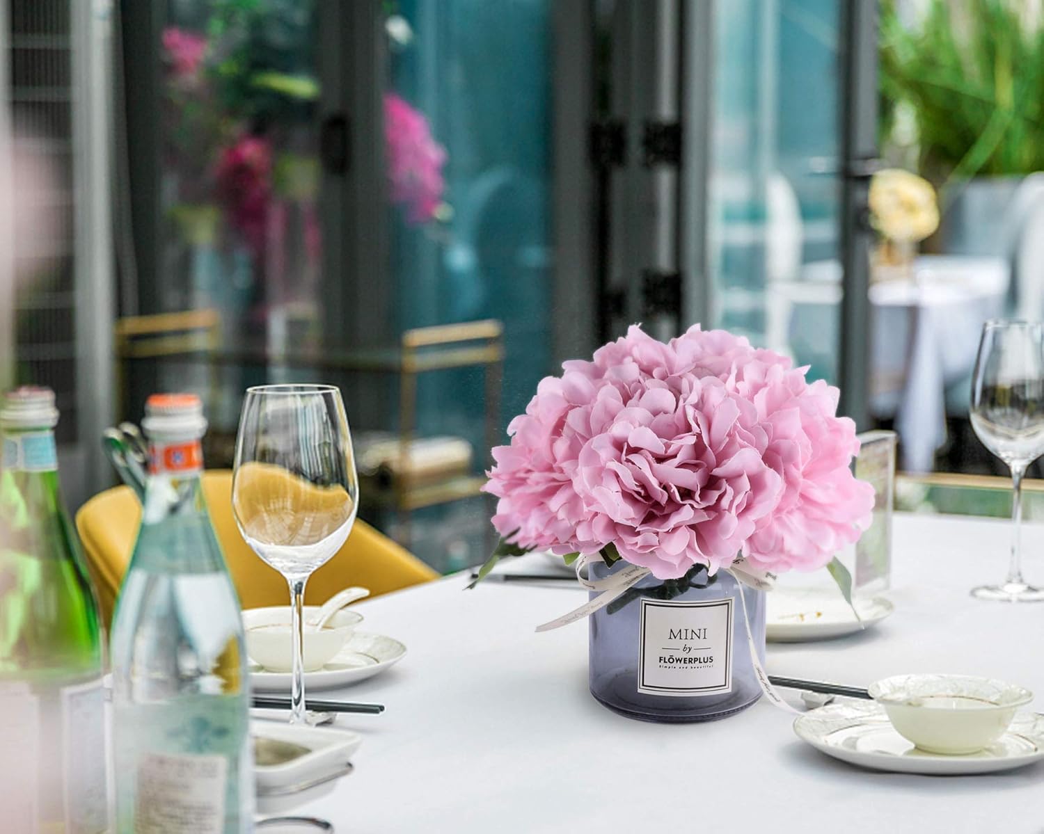 XIAYAN Artificial Flower and Glass Bottle Set Is Style Pink Purple