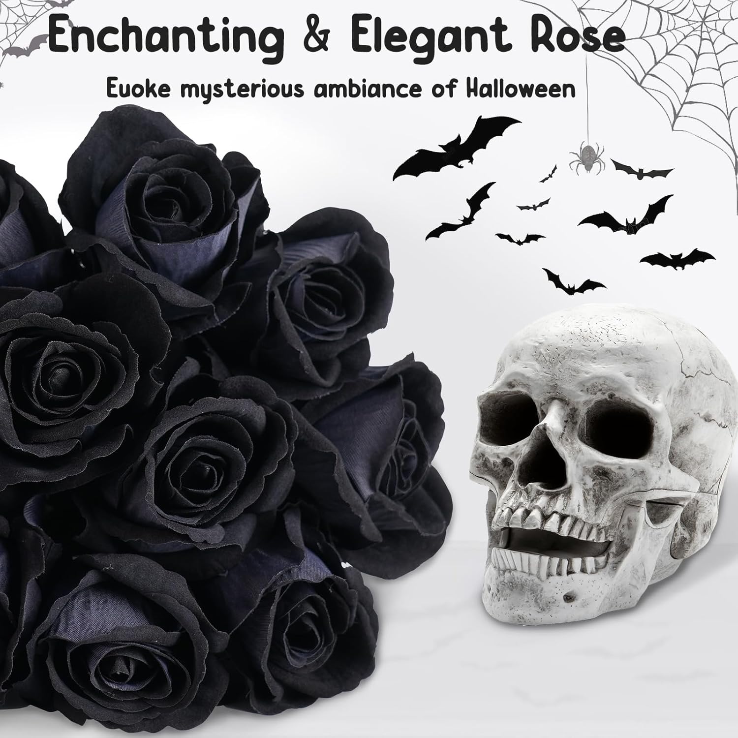 12 Pcs Black Roses Artificial Flowers with Long Stem