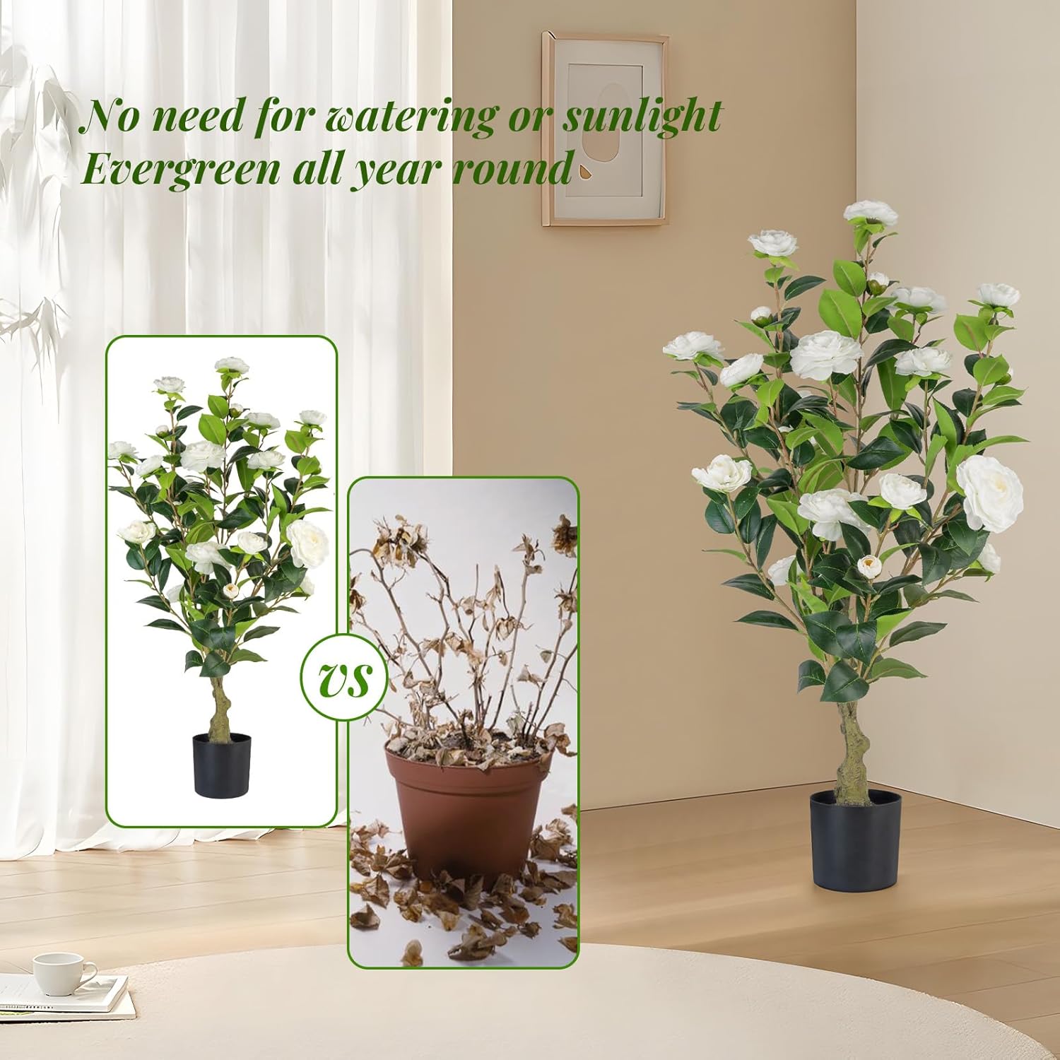Berdkaba Artificial Camellia Tree 2 Pack White 3FT Set