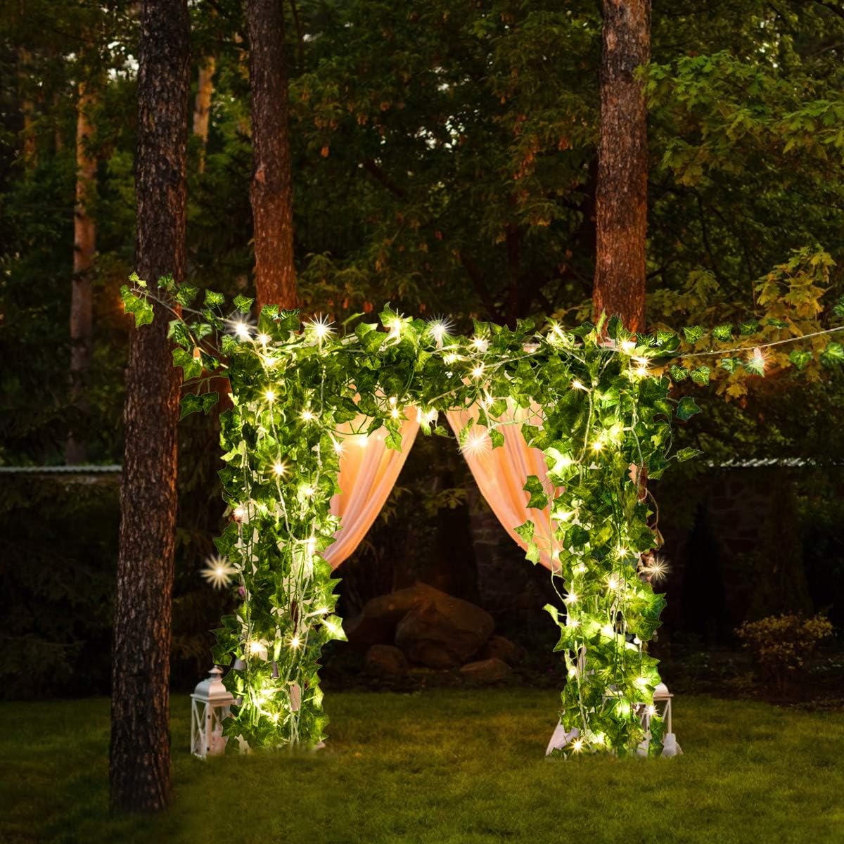 KASZOO 24Pack Artificial Ivy Garland with LED Lights