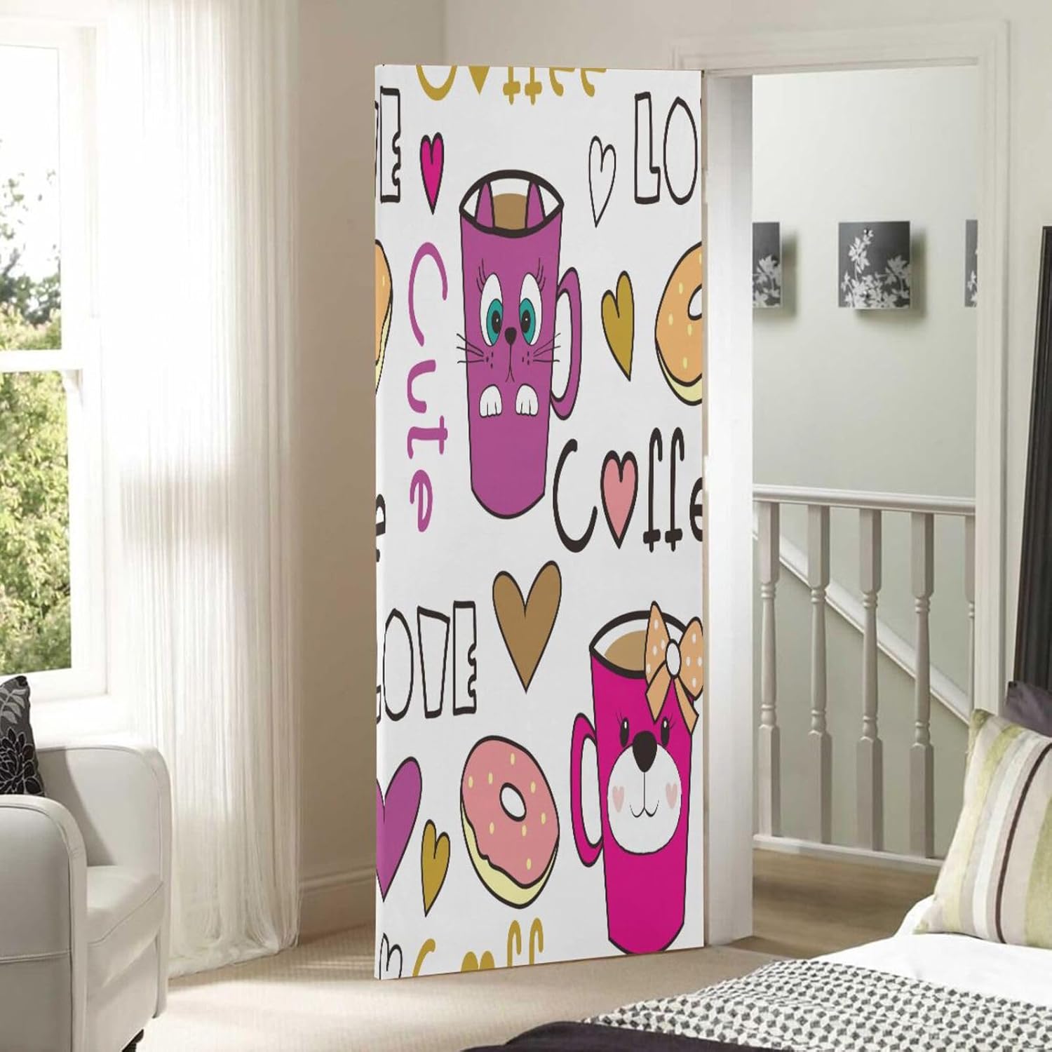 Susiyo Halloween Cat Door Cover Coffee Cups 32x79 in
