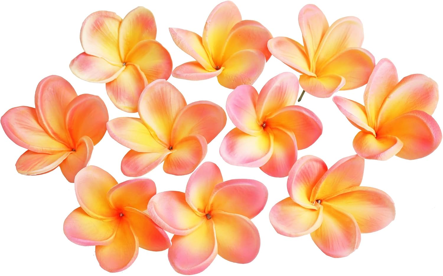 10PCS Real Touch Artificial Plumeria Flowers with Stem Apricot