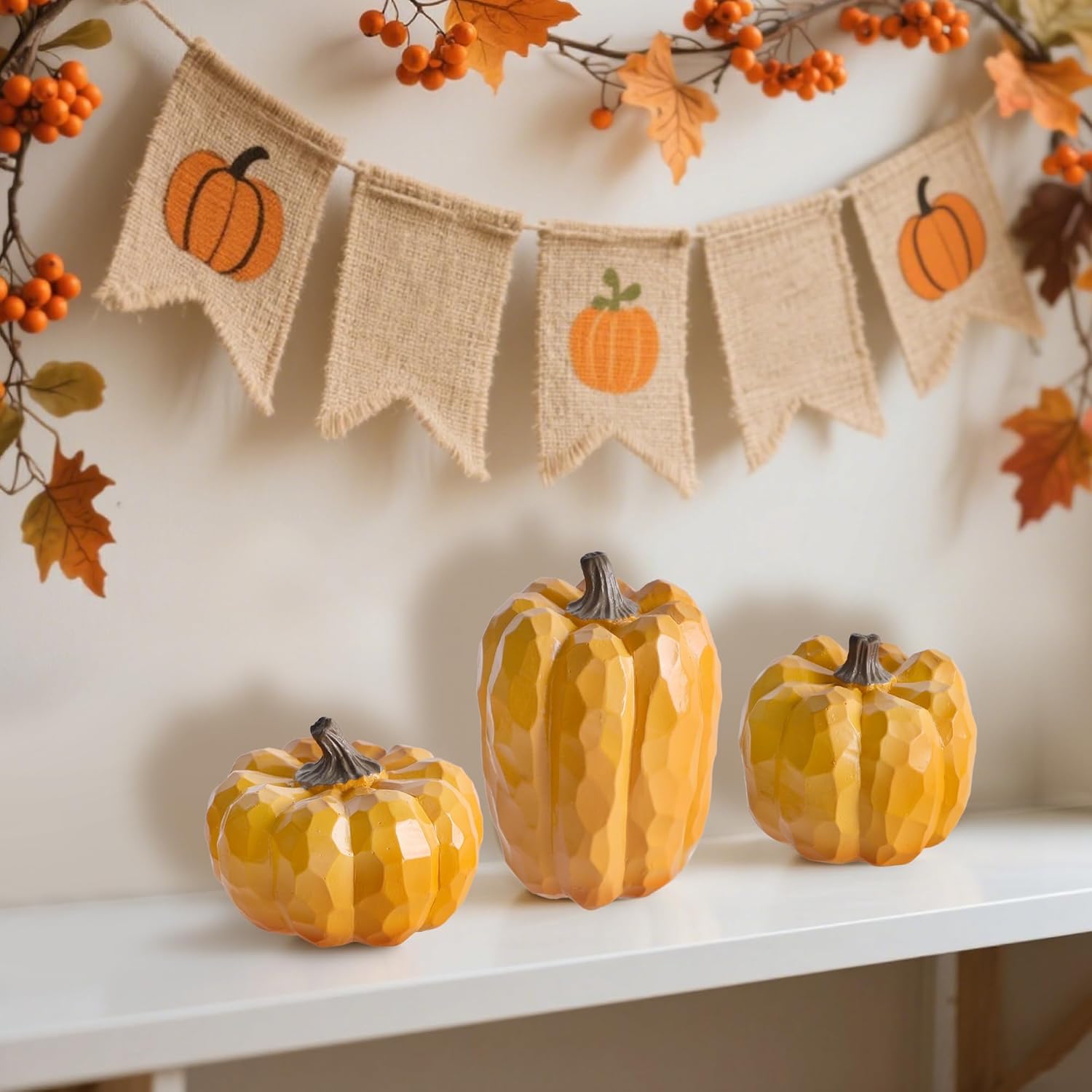 Winemana Artificial Yellow Pumpkin Centerpiece Set of 3