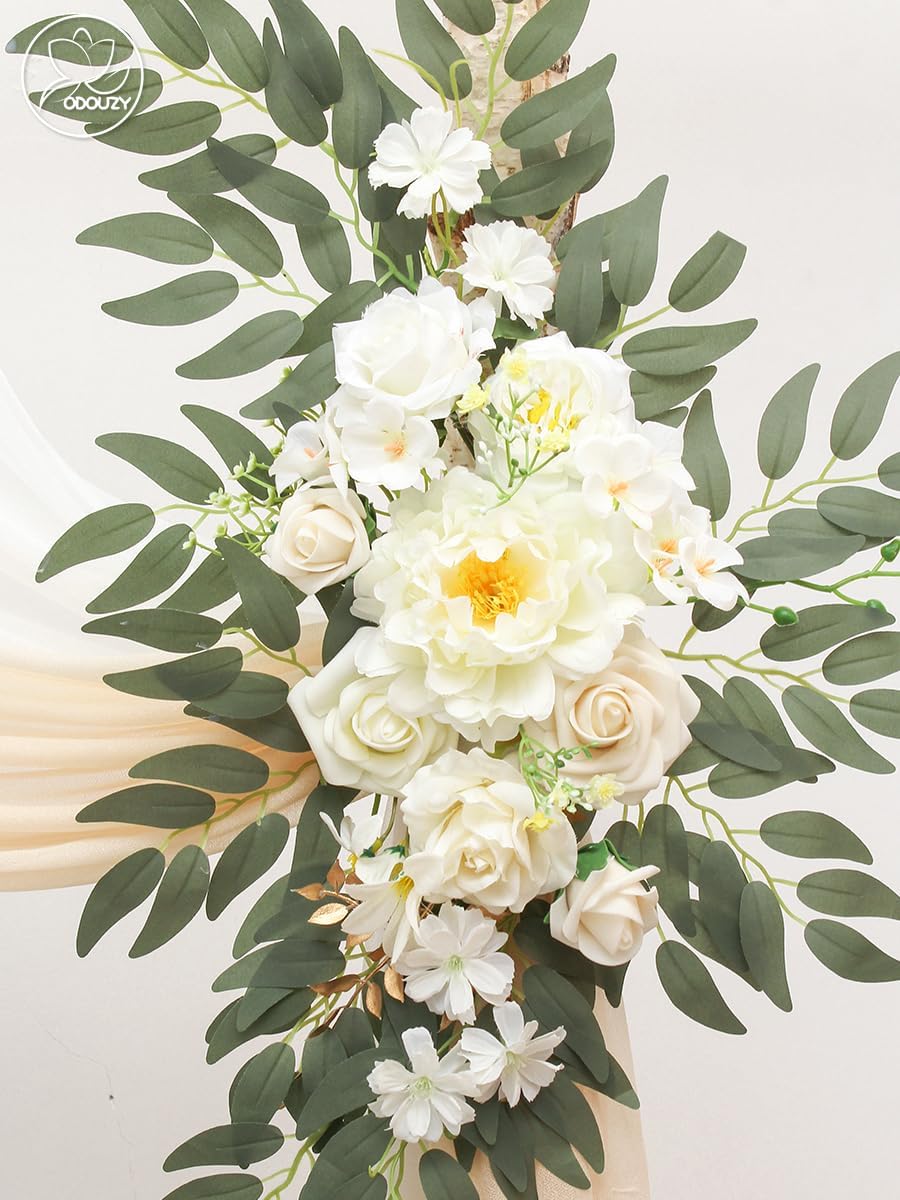 Odouzy Wedding Arch with Artificial Flowers and Drapes Set of 4
