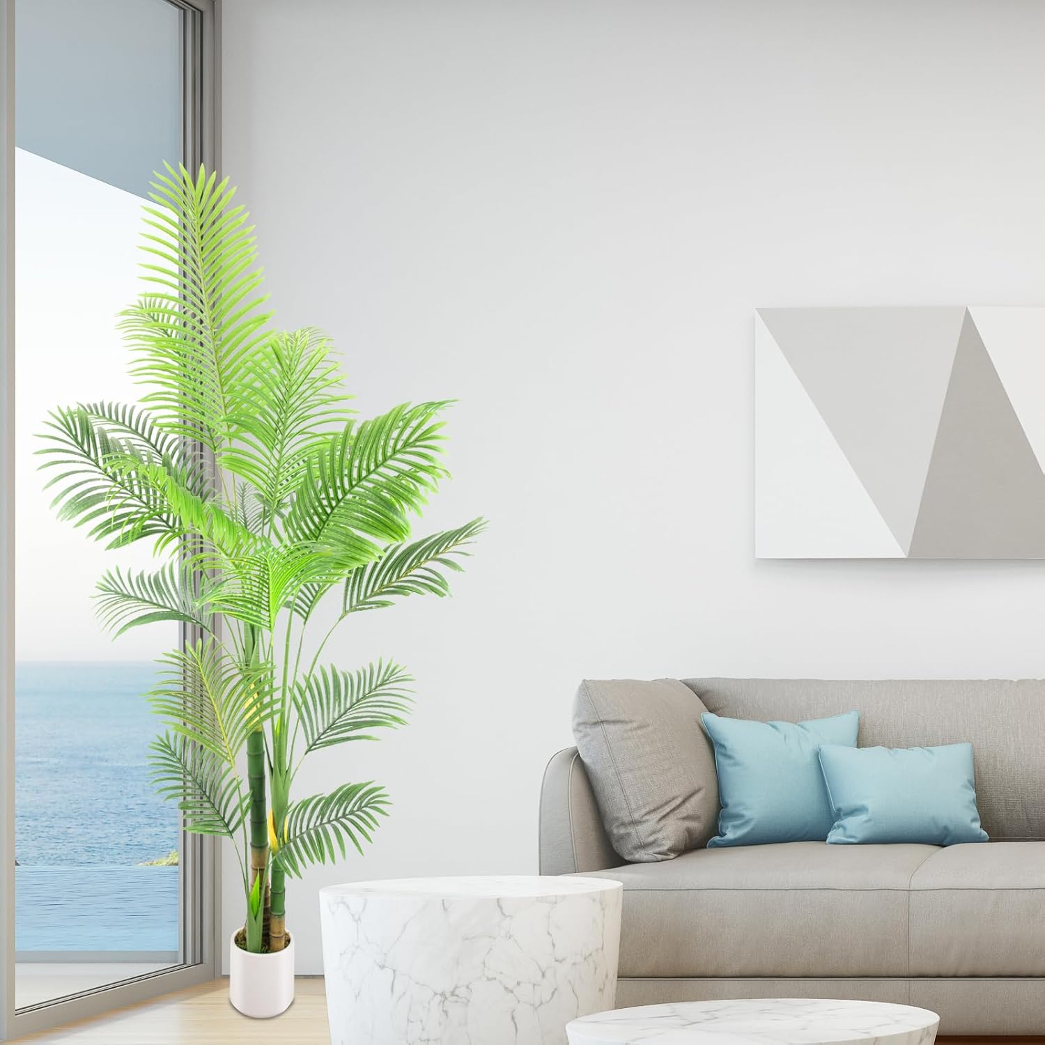 Lush Artificial Palm Tree 7FT with White Planter and Free Moss
