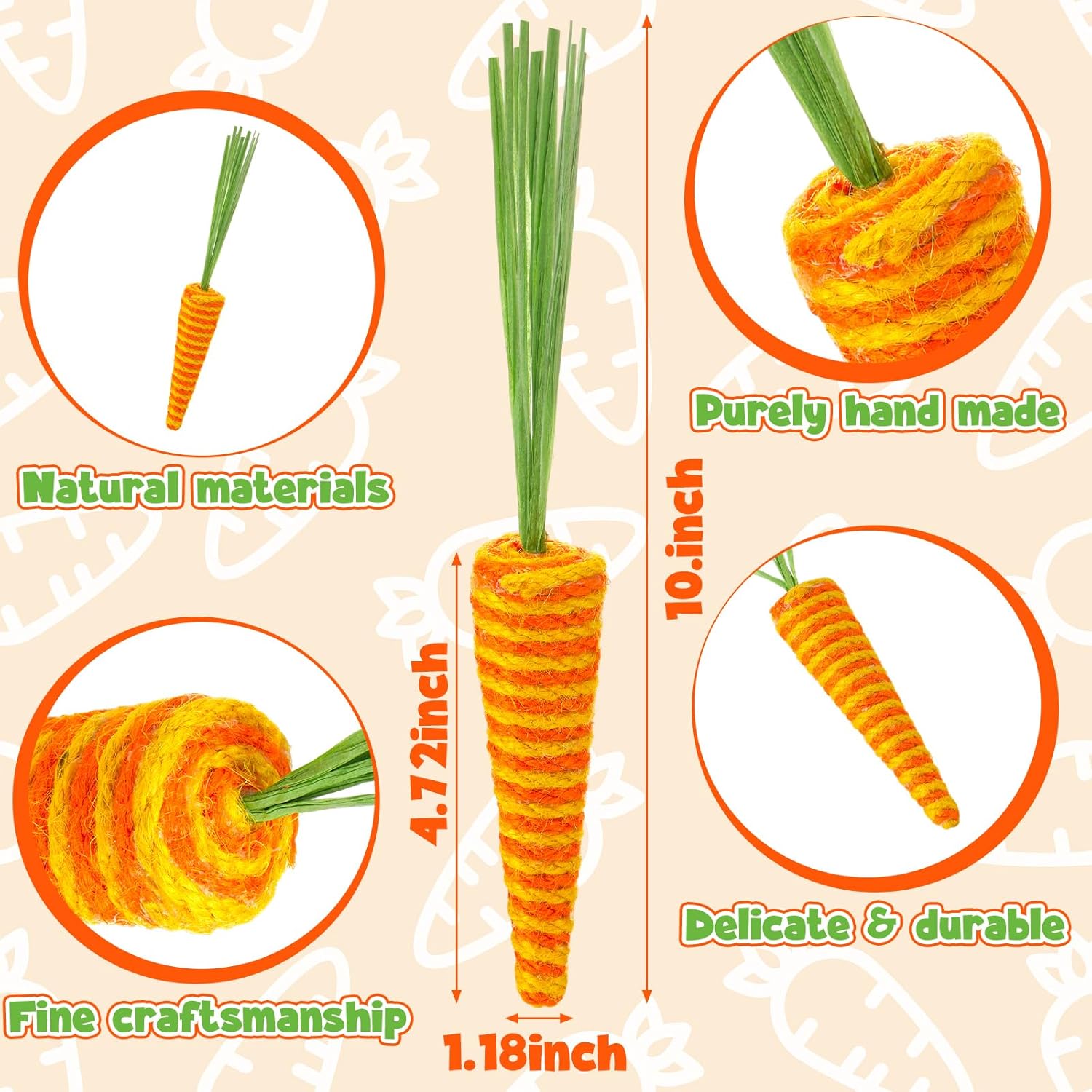20 Pcs Easter Carrots Decor Sisal Fiber Garland