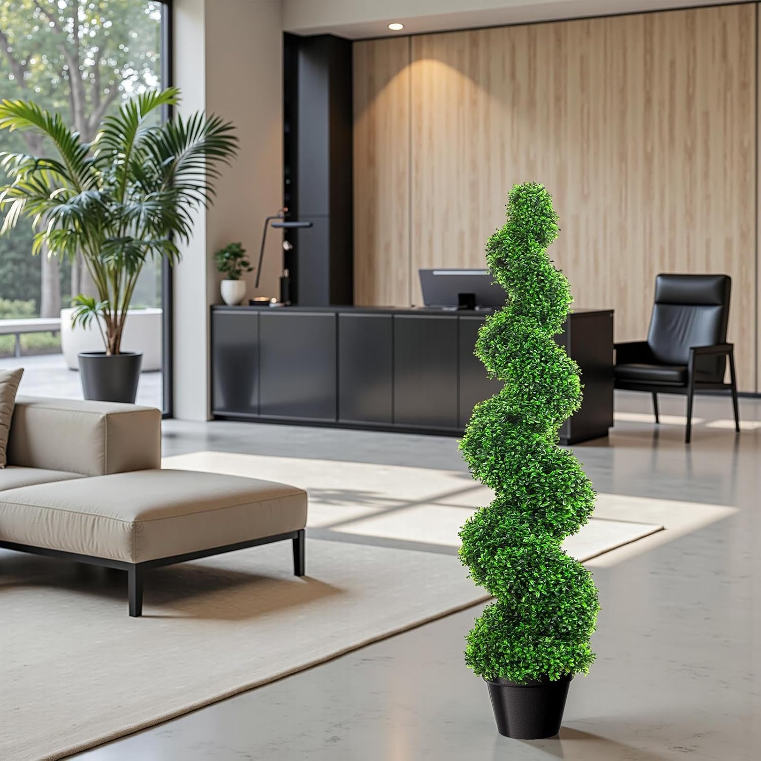 5 Foot Artificial Boxwood Spiral Topiary Tree with Replaceable Leaves