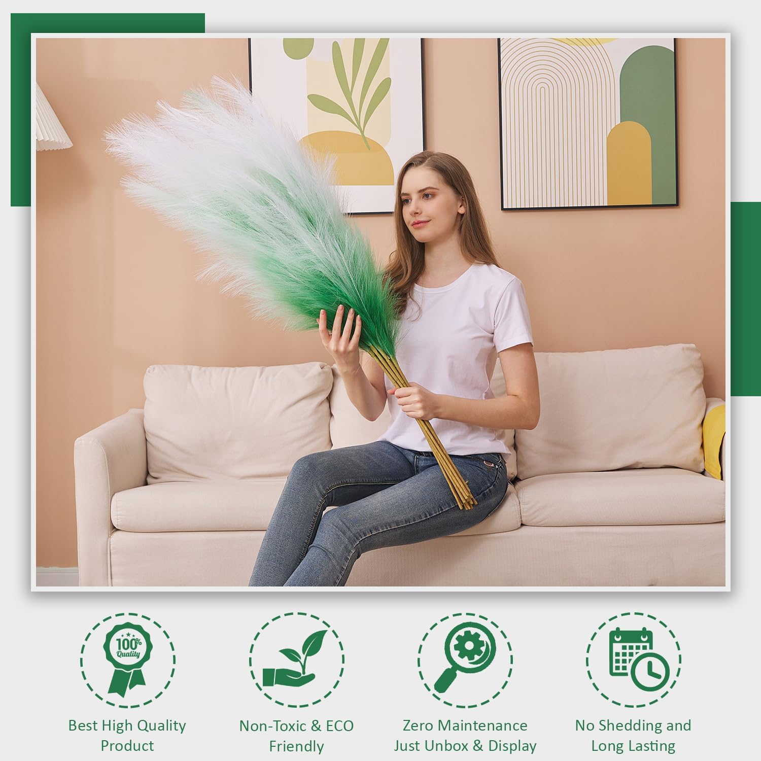 7 Pcs 45 In Faux Pampas Grass Green Gradient