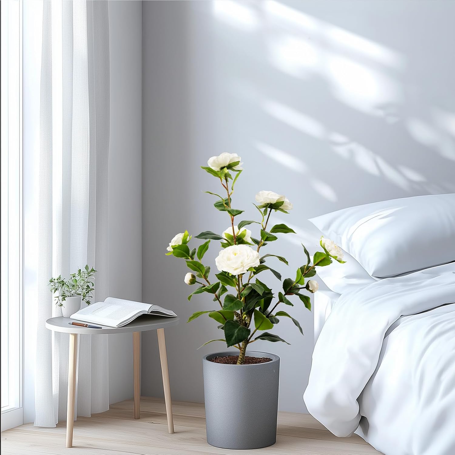 Artificial Camellia Tree 2 Pack White 2FT Cement Pot Decor