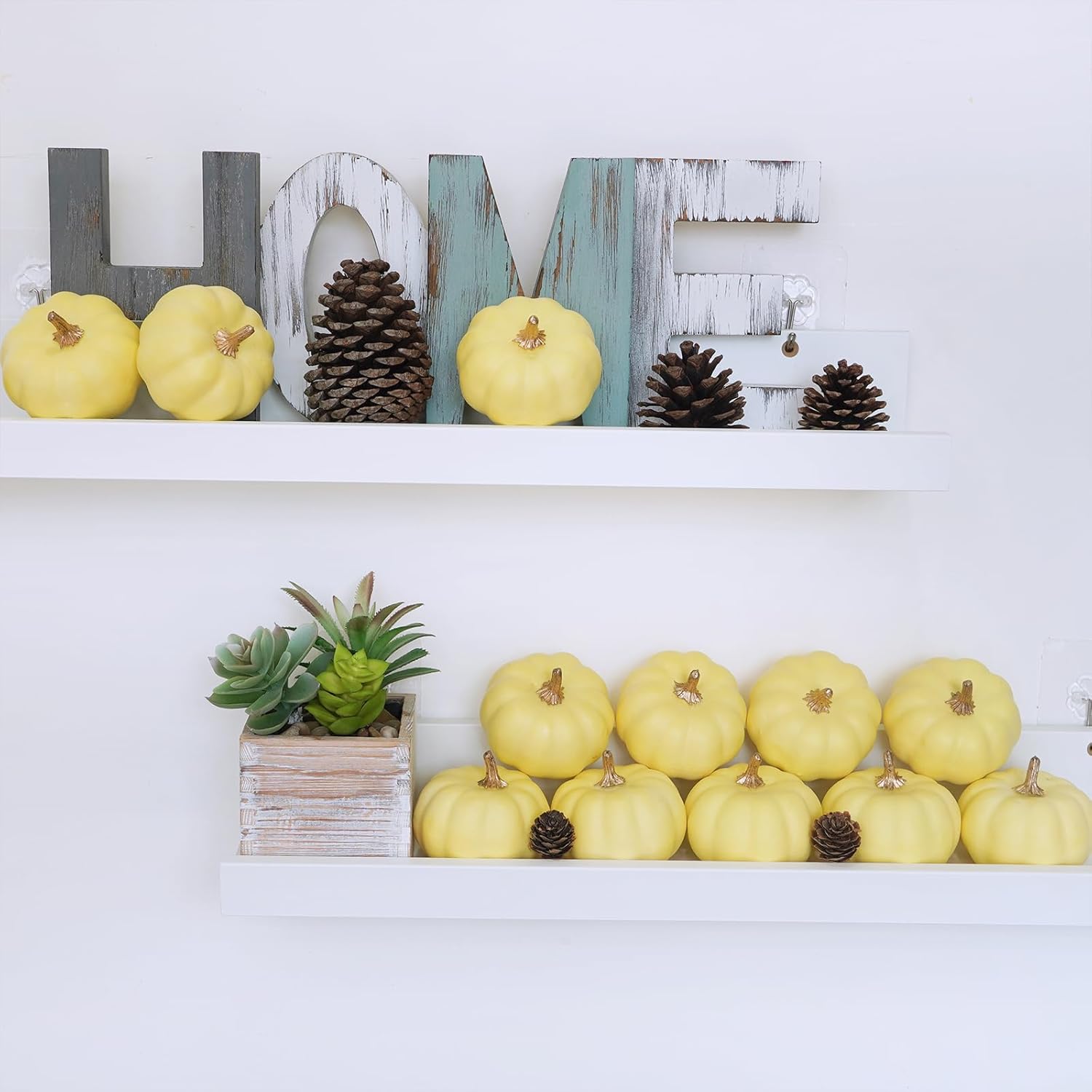 Winlyn 12 Pcs Artificial Yellow Pumpkins for Fall Decor