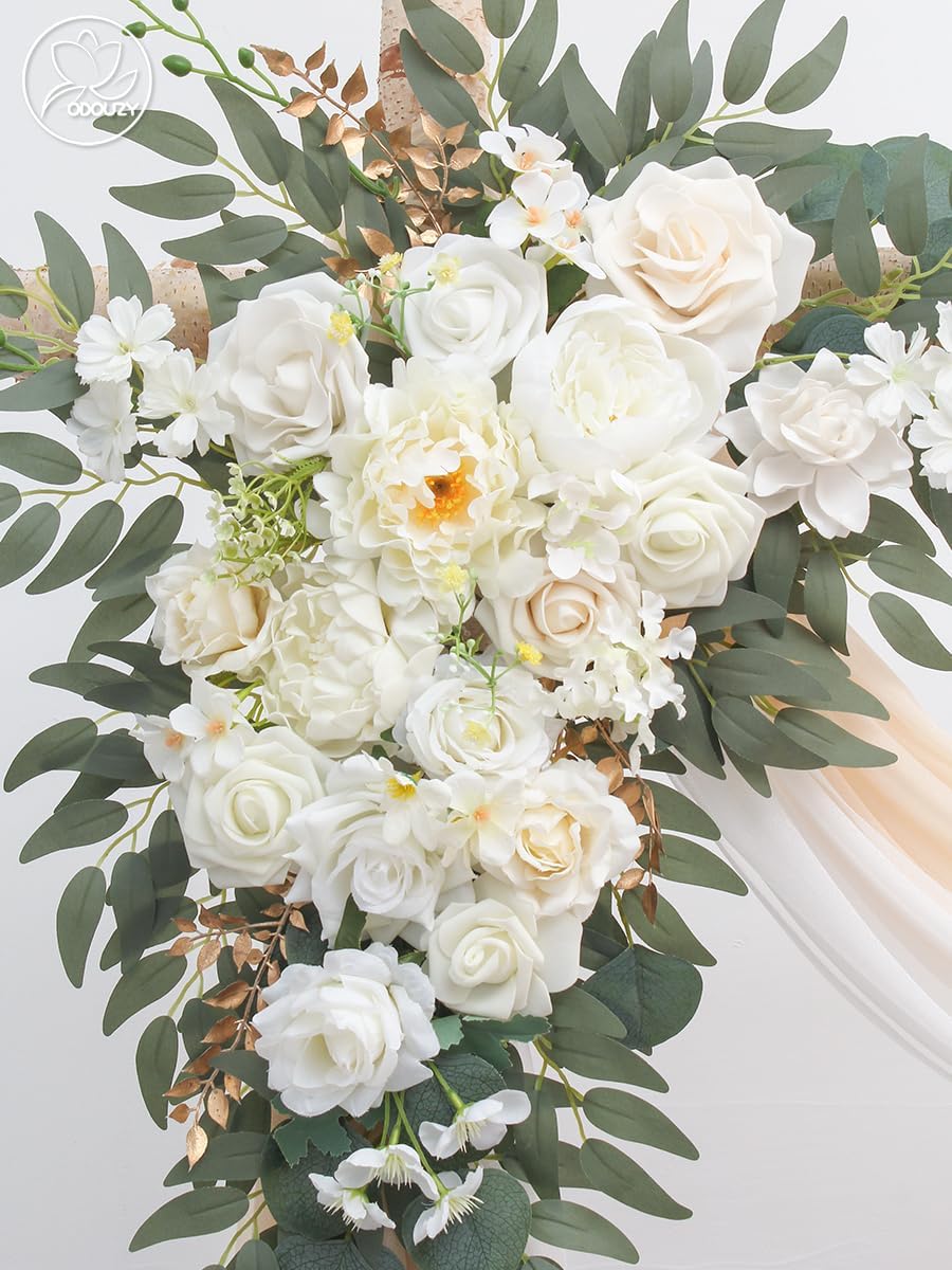 Odouzy Wedding Arch with Artificial Flowers and Drapes Set of 4