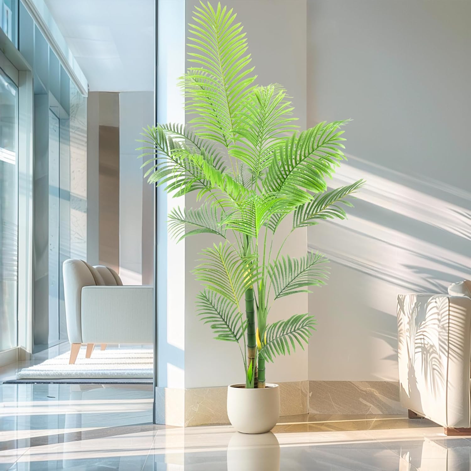 Lush Artificial Palm Tree 7FT with White Planter and Free Moss