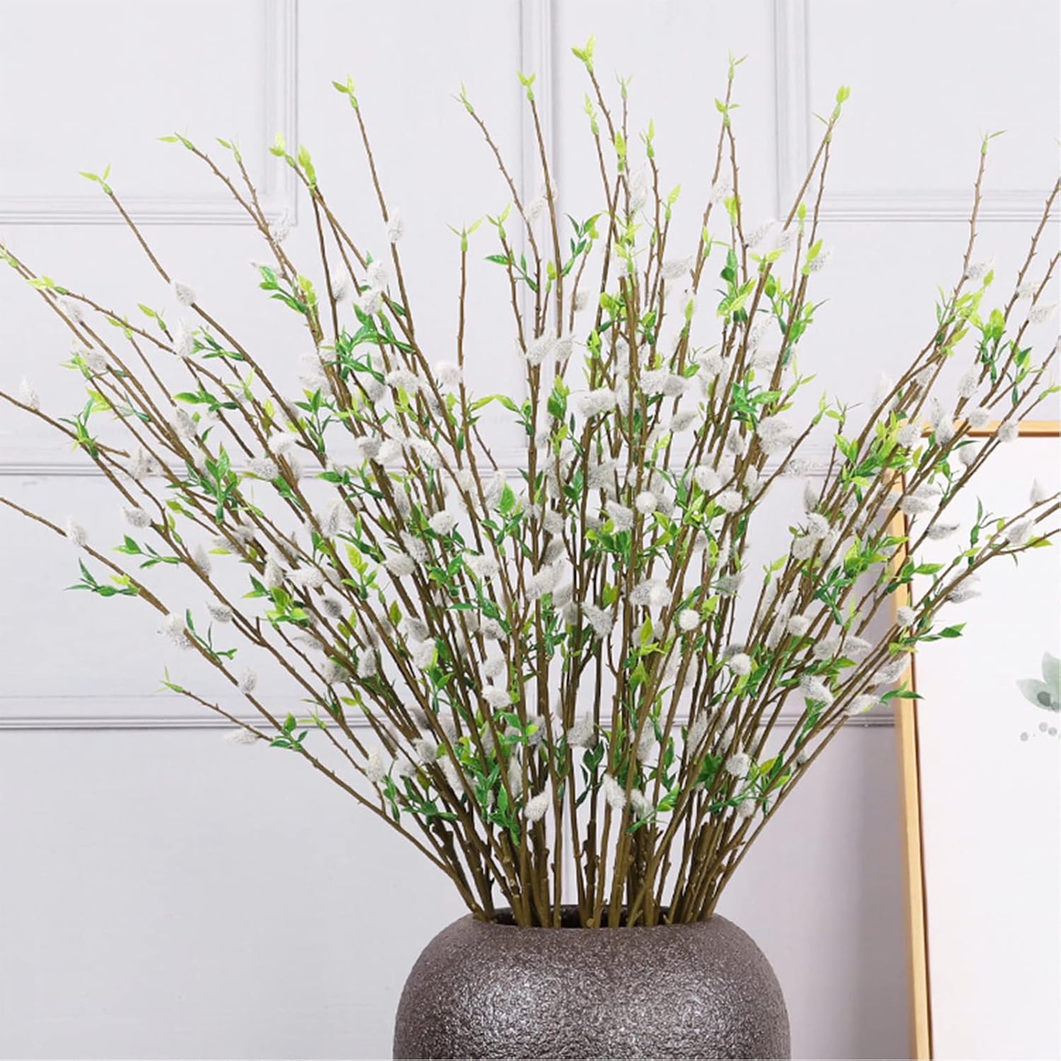 Firlar 6PCS Artificial Silver Pussy Willow Branches 33 Inch