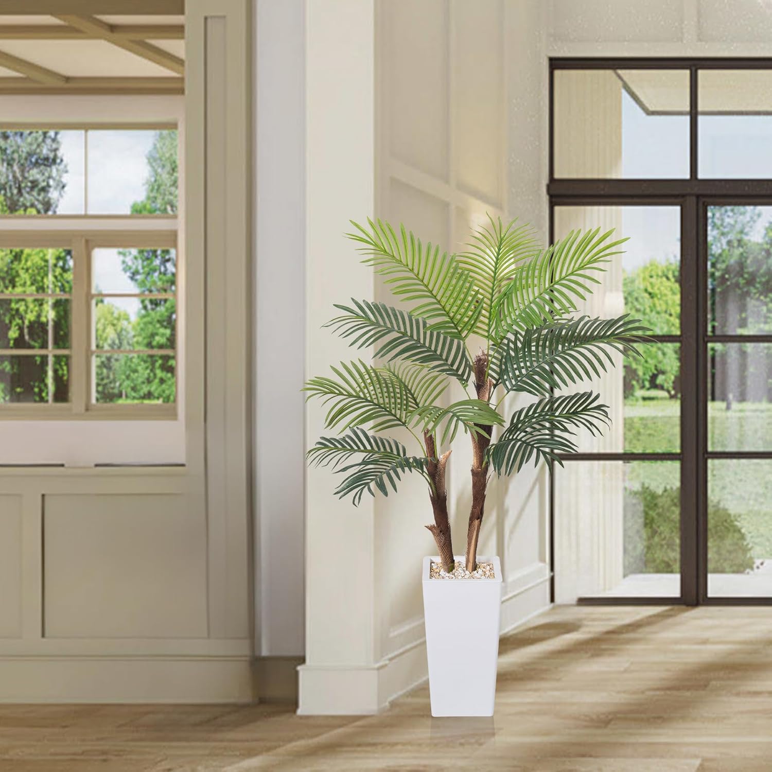 5FT Artificial Palm Tree with Realistic Fiber Trunk and White Planter