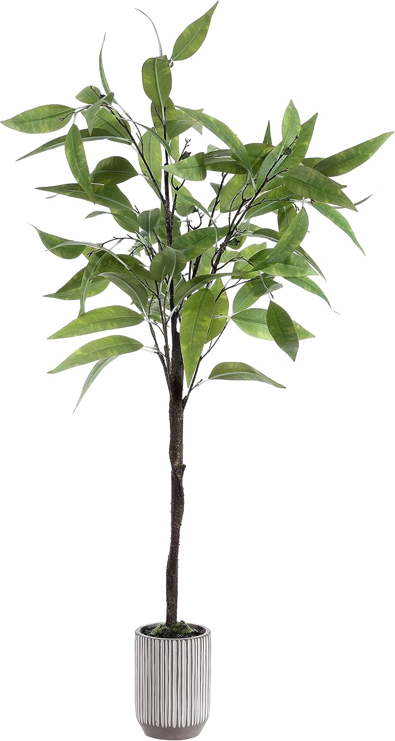 SAFAVIEH 50 Inch Artificial Eucalyptus Tree with Cement Pot
