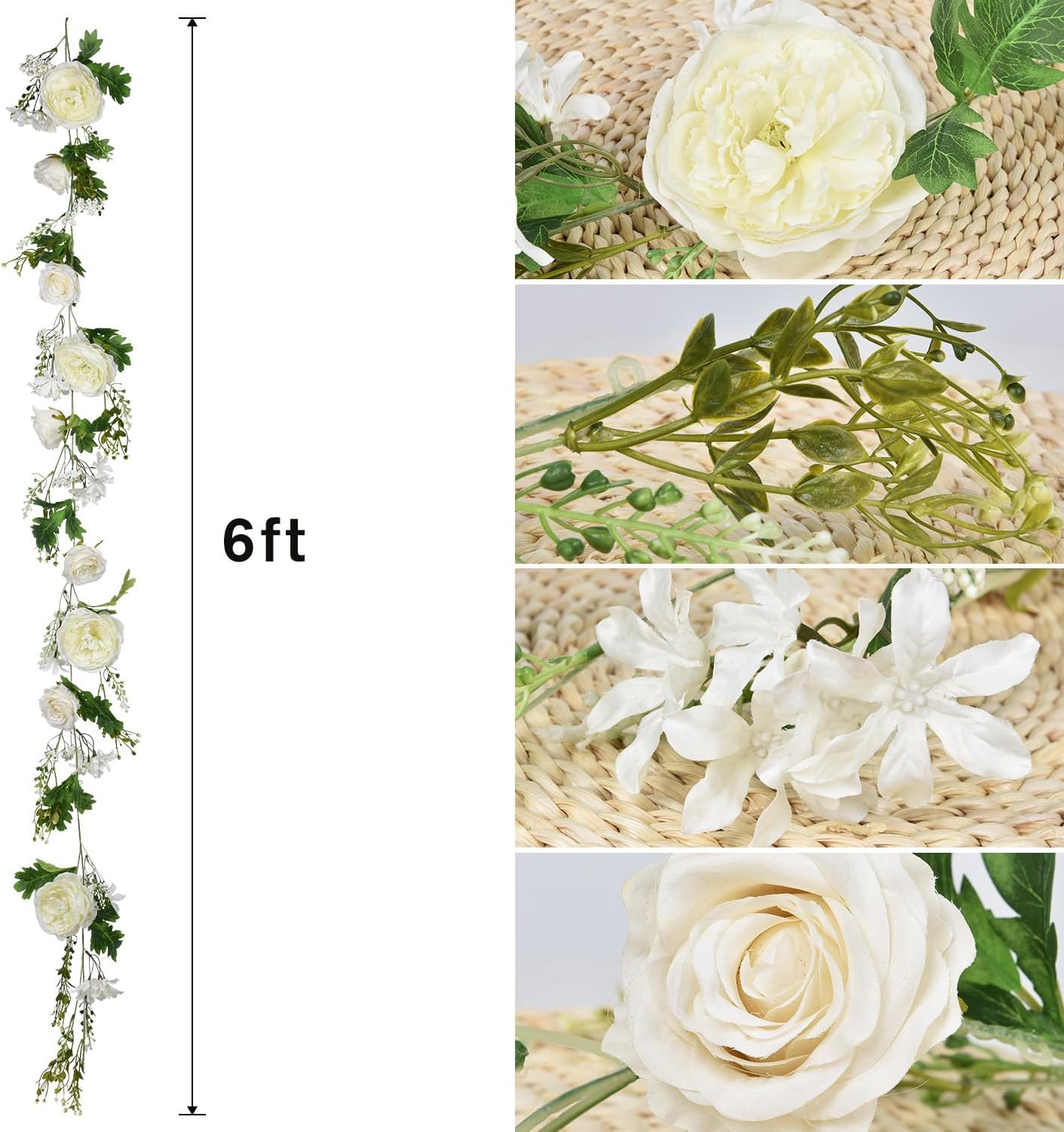 Lvydec 6ft Artificial White Peony Garland