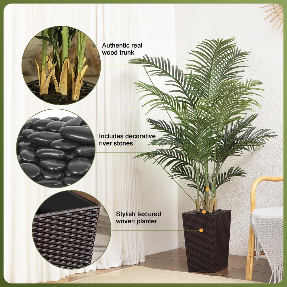 5FT Artificial Palm Tree with Brown Taper Planter and Pebbles