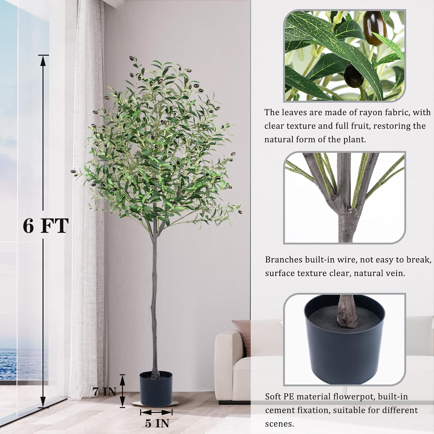 Realistic 6ft Artificial Olive Tree Indoor Decor