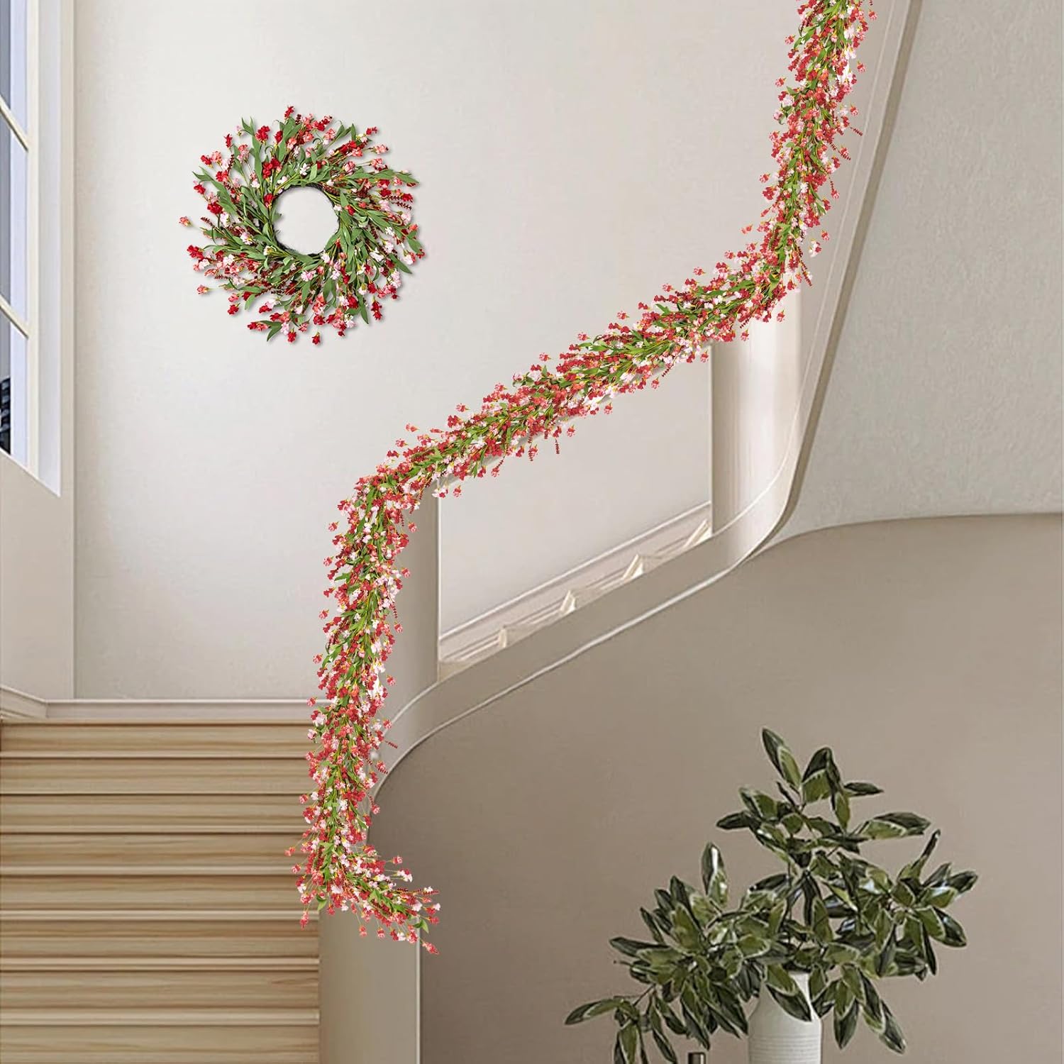 Red and Pink Spring Flower Garland Decor