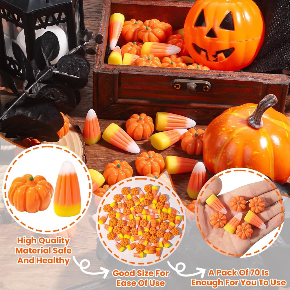 70pcs Halloween Mini Resin Pumpkins Candy Corn Decorations