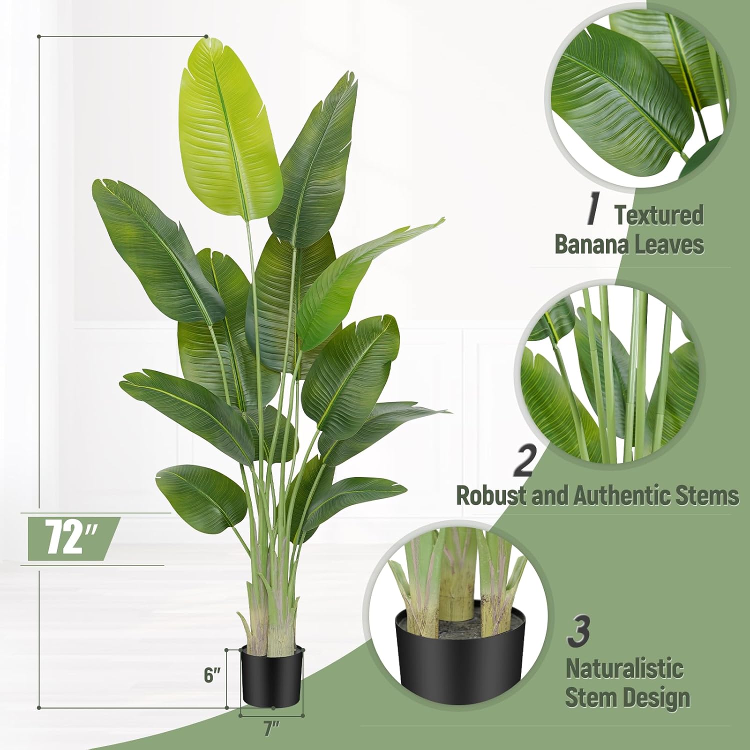 Lifelike Bird of Paradise Artificial Plant 6ft Faux Banana Leaf Tree