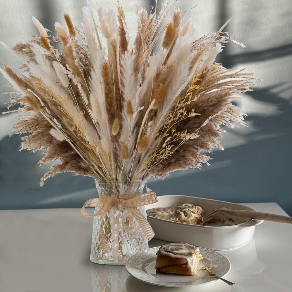 106pcs Dried Pampas Grass Bouquet with Vase