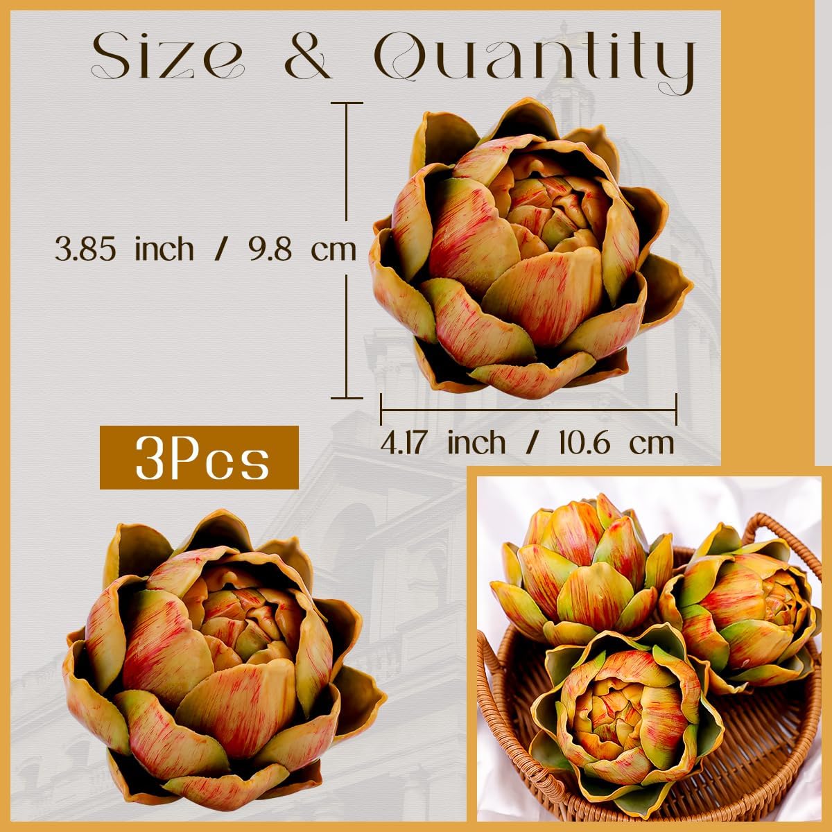 3Pcs Large Faux Artichoke Home Decor Artificial Vegetable Bowl Filler