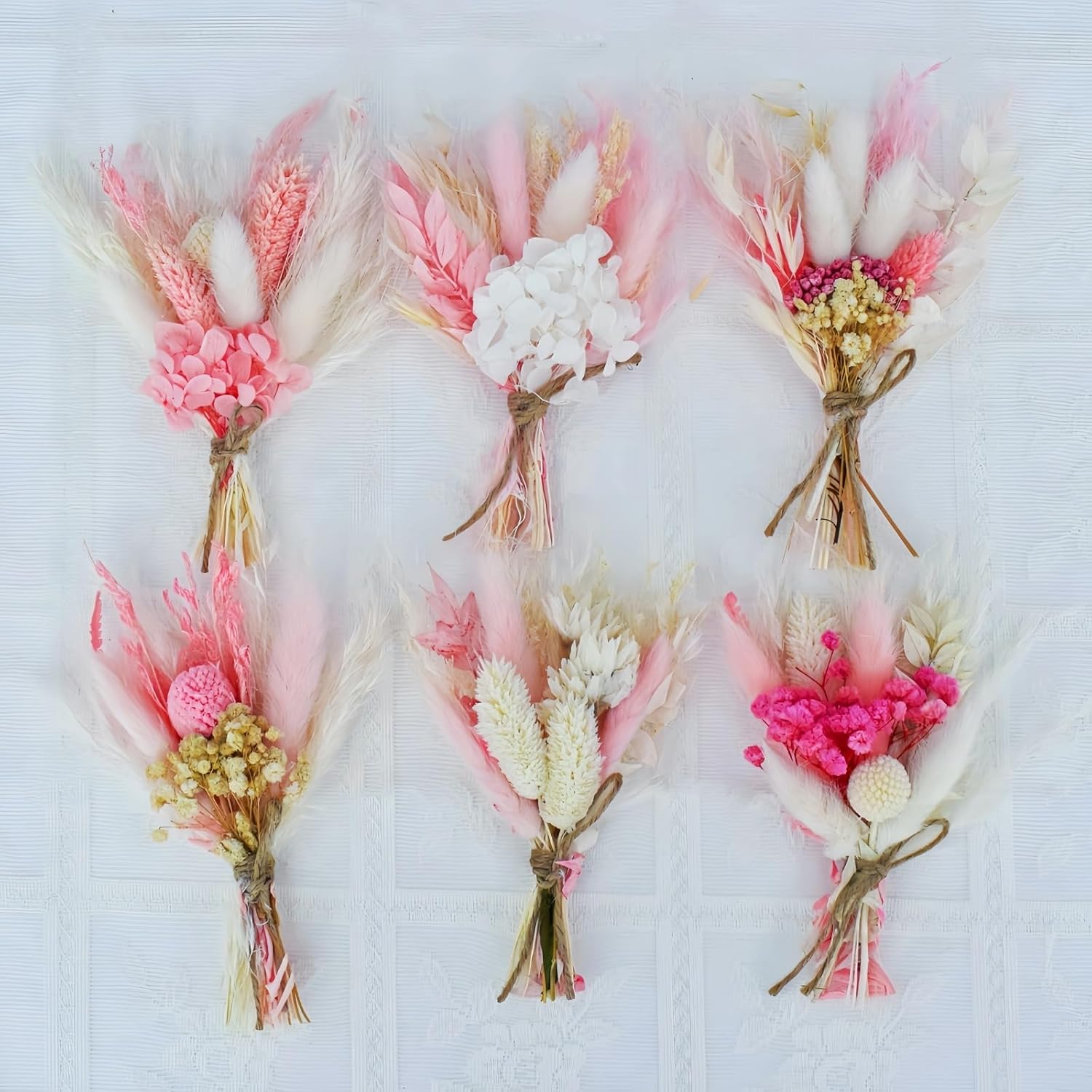Cenyn 6 Pack Pink Boho Dried Flower Bouquets