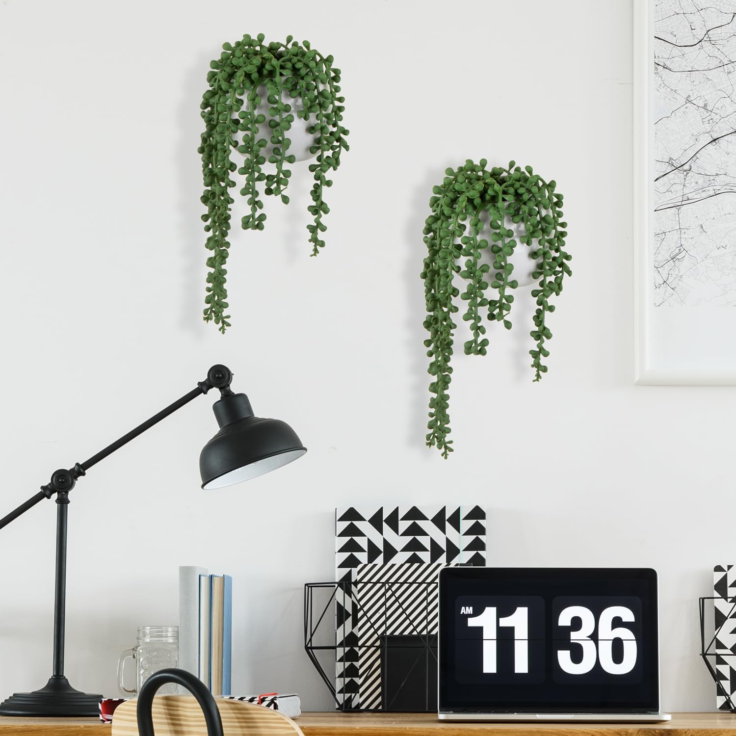 MyGift Artificial String of Pearls Wall Hanging Plant Set of 2