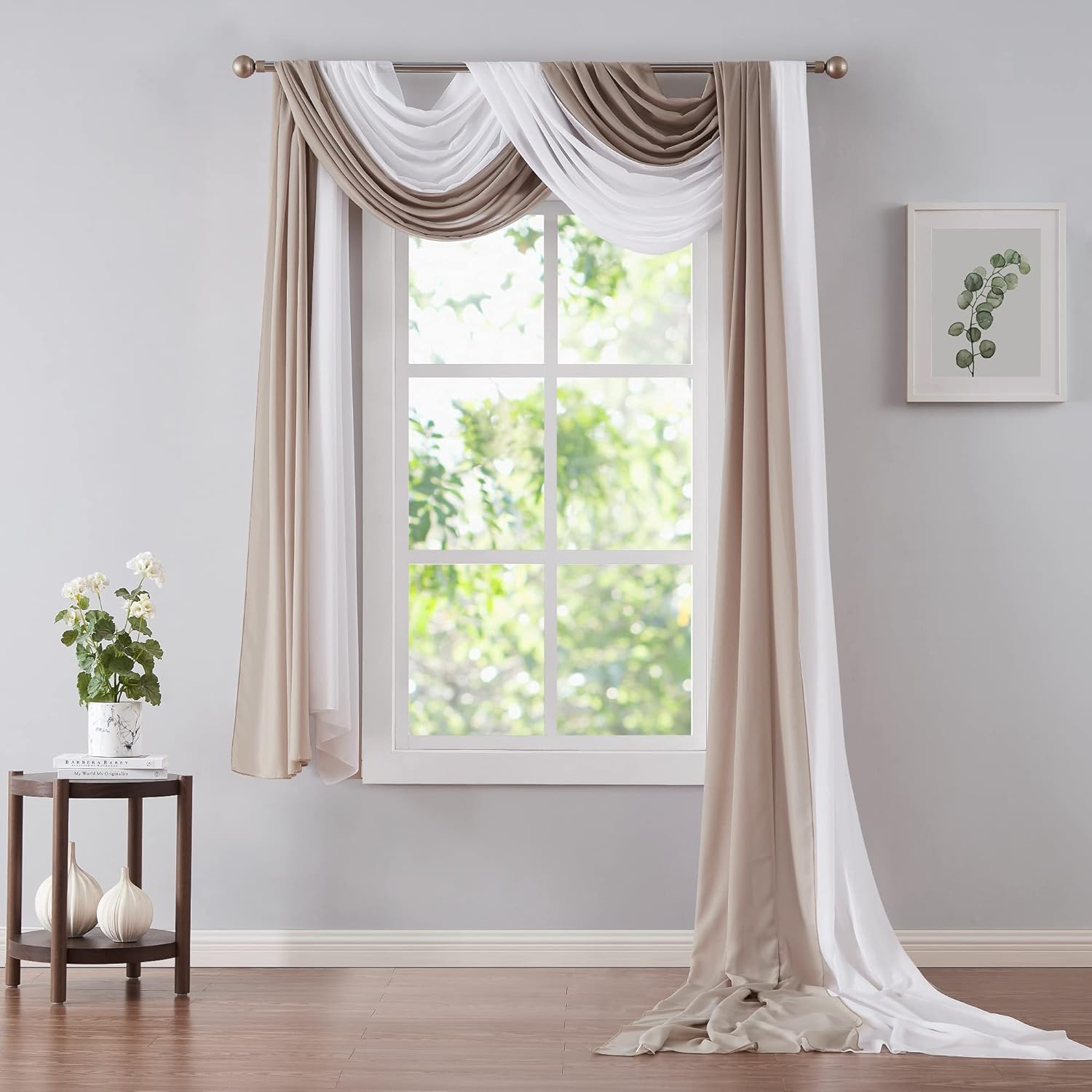 Warm Home Designs White Brown Chiffon Wedding Arch Drapery Fabric 24 Feet
