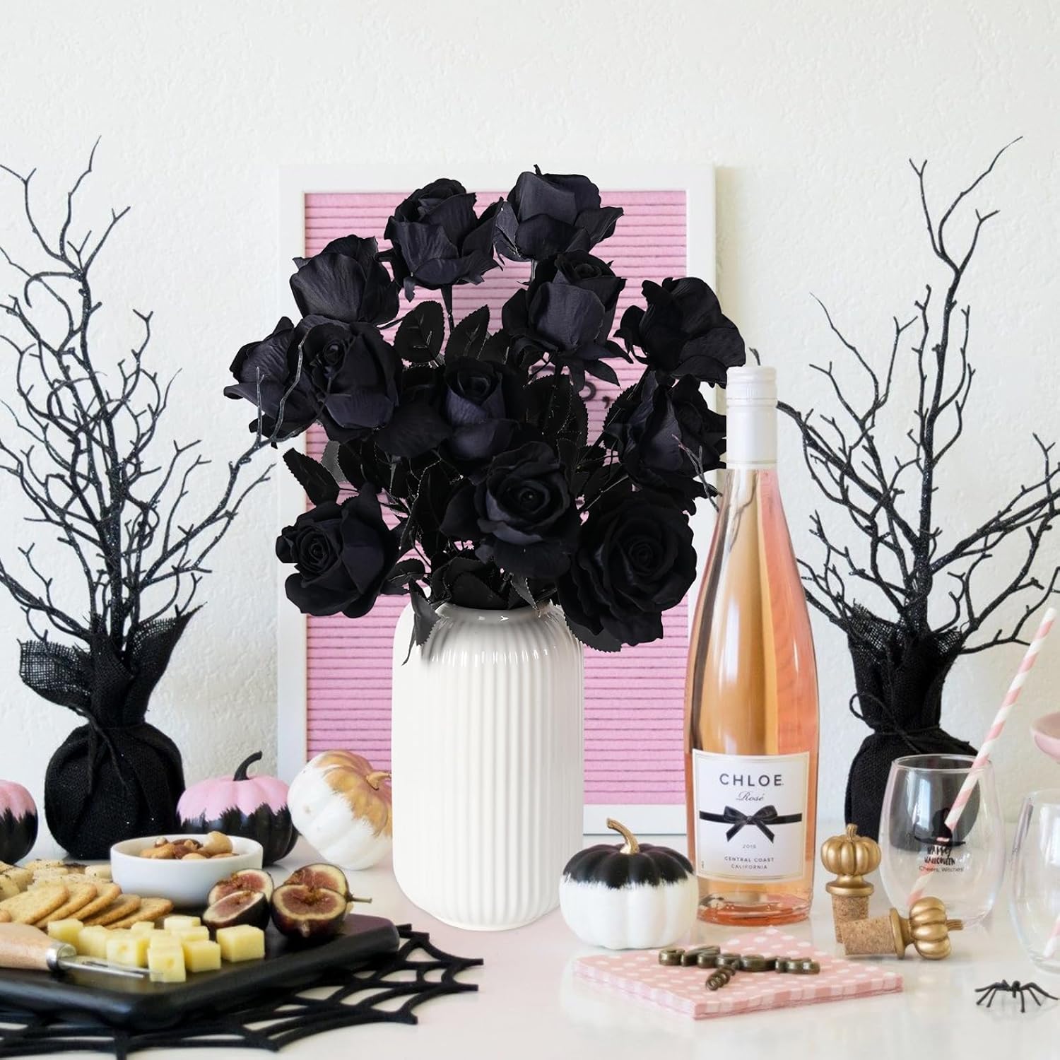 12 Pcs Black Roses Artificial Flowers with Long Stem