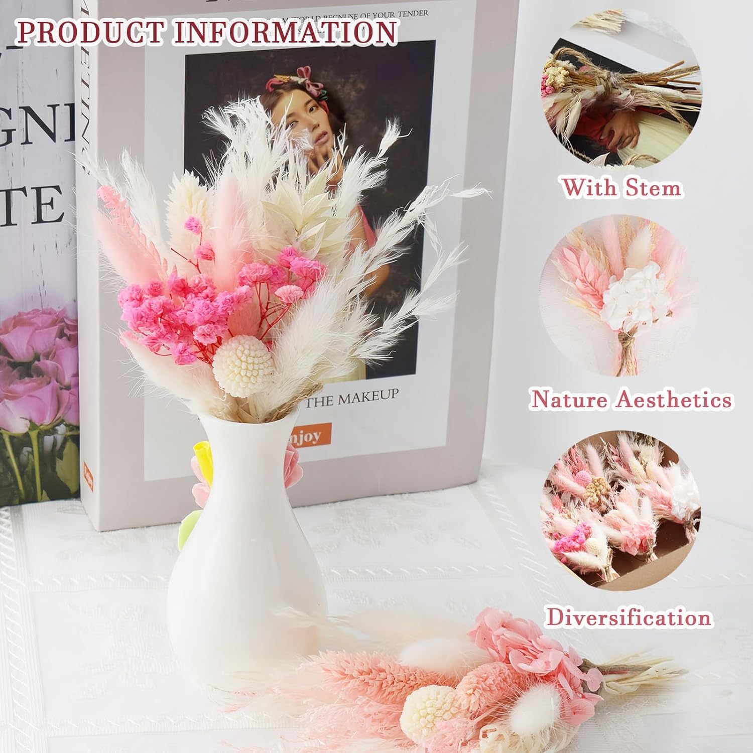 Cenyn 6 Pack Pink Boho Dried Flower Bouquets