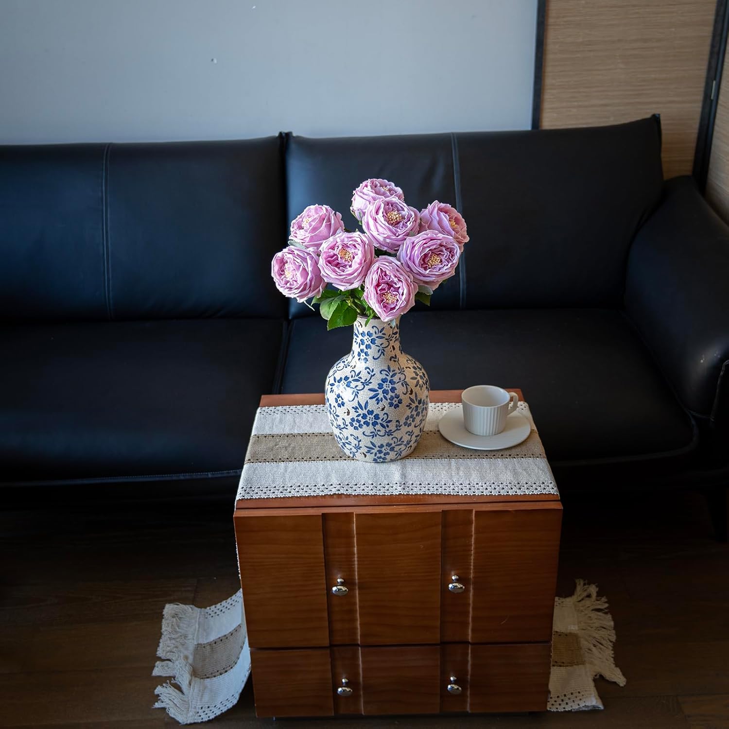 Vivid Pink Roses Peonies Artificial Flowers 4pcs