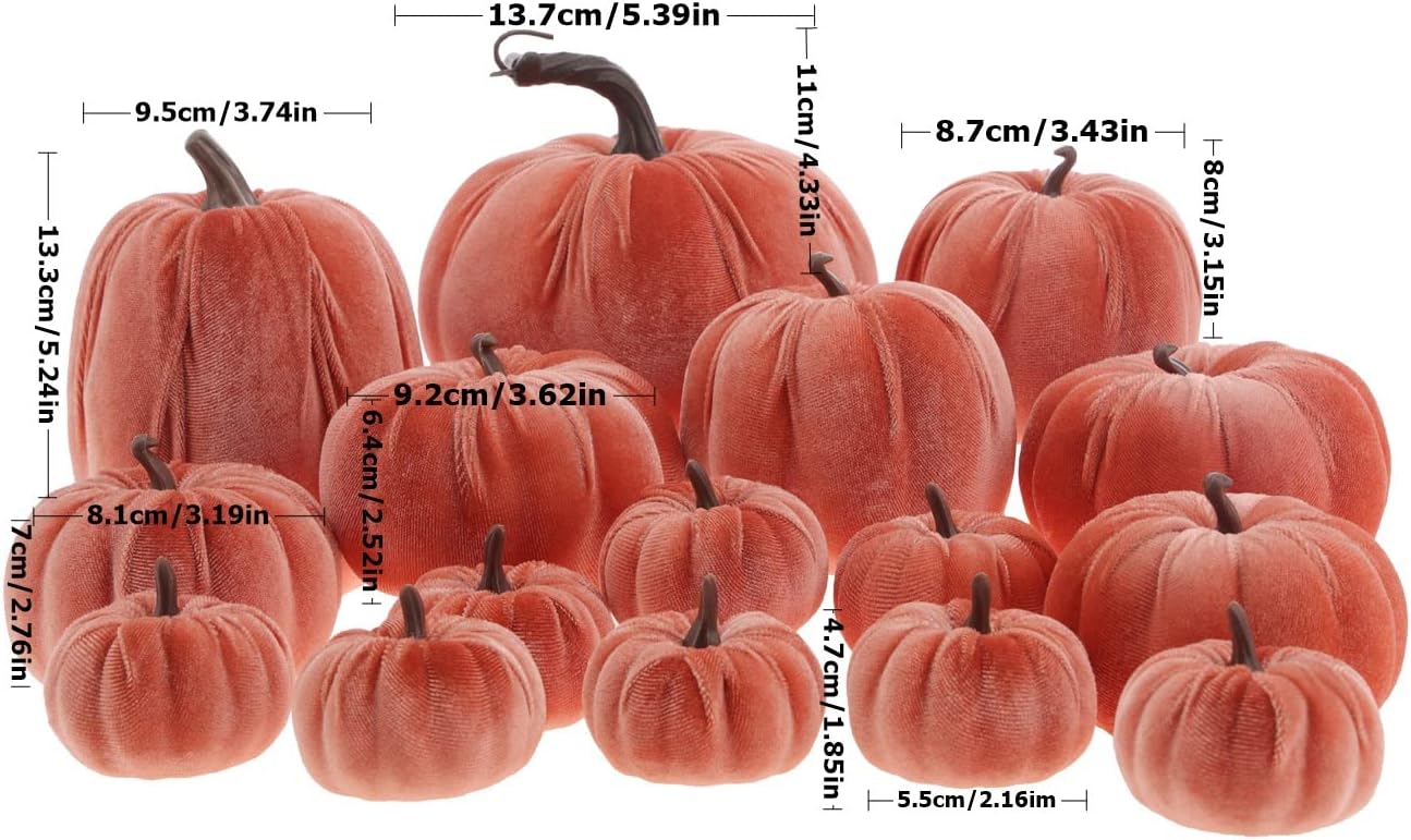 16Pcs Artificial Velvet Pumpkins Halloween Autumn Decor Thanksgiving Centerpiece