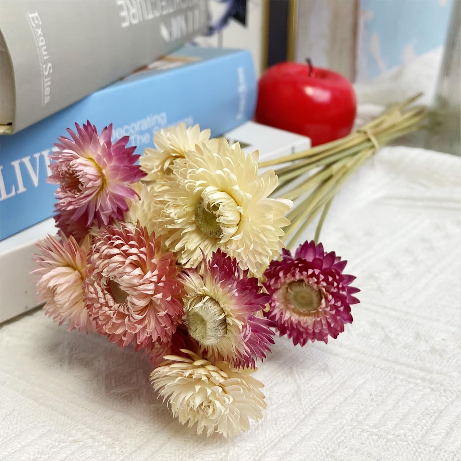 LBREVOGA Dried Flower Bouquets 16 Piece Pink White