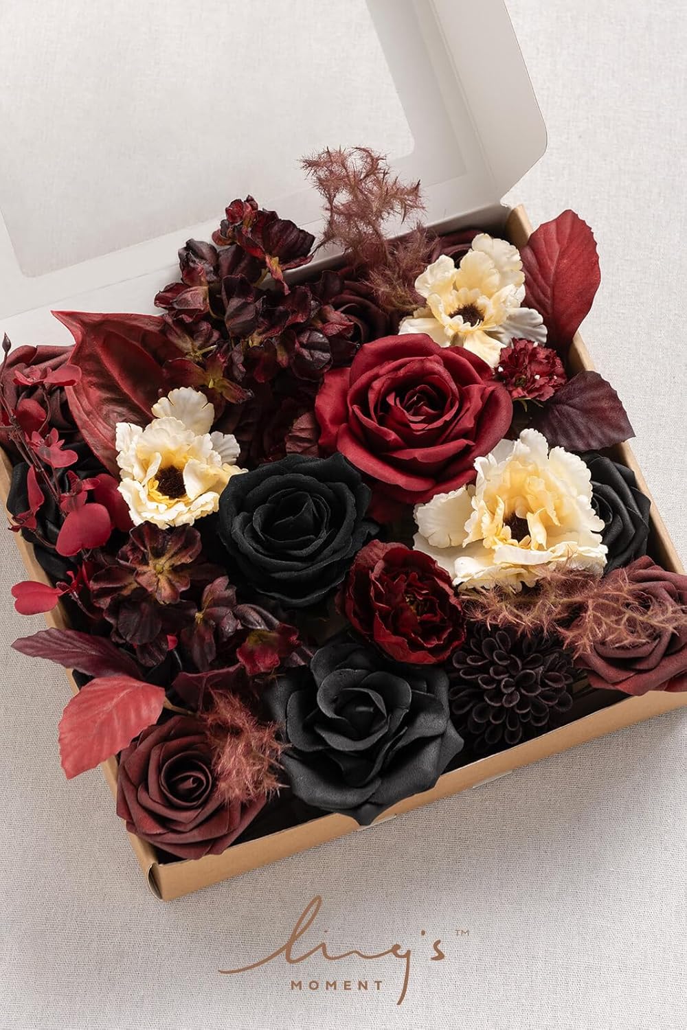 Lings Moment Moody Burgundy Black Artificial Flowers Set