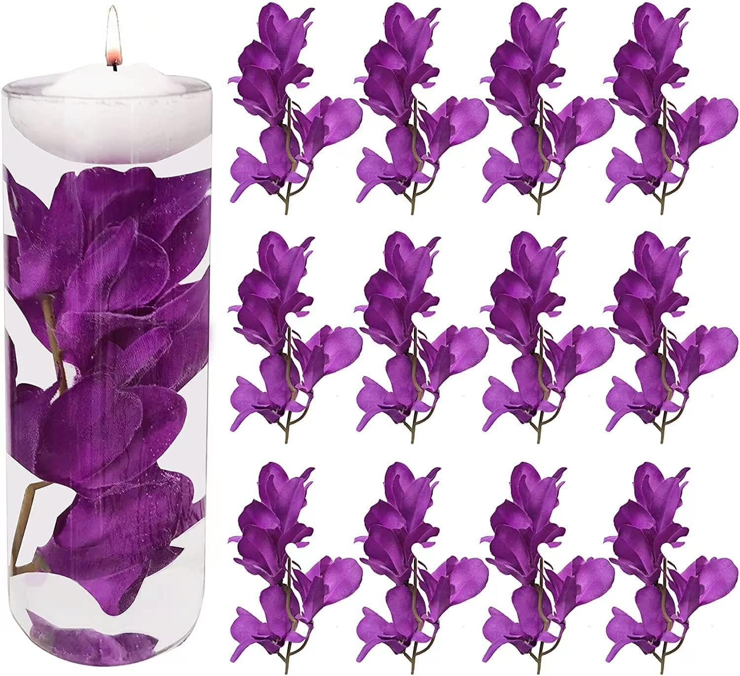 12 Pcs Purple Artificial Orchid Flowers for Floating Candle Centerpieces