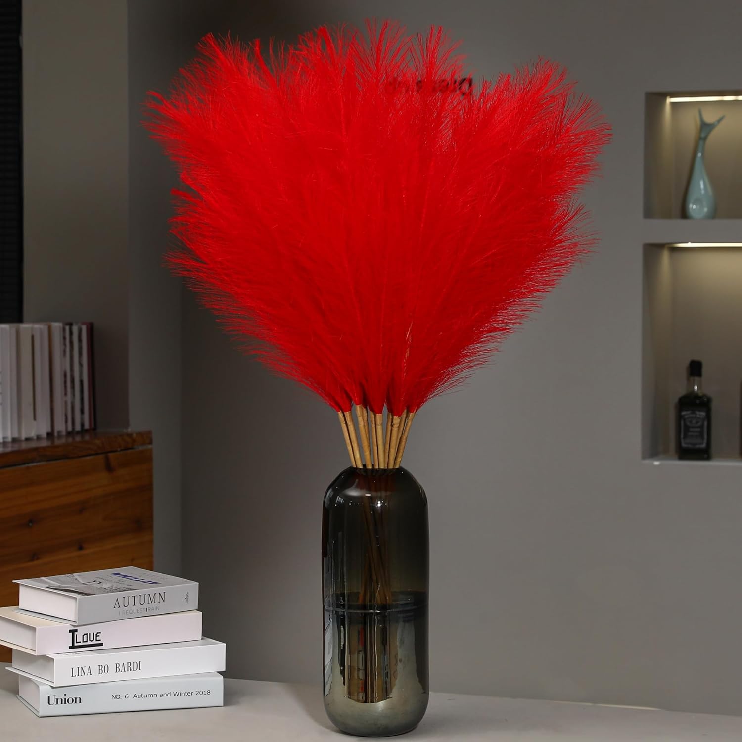 9 Stems Red Pampas Grass - 38 Inch Tall Artificial Decor