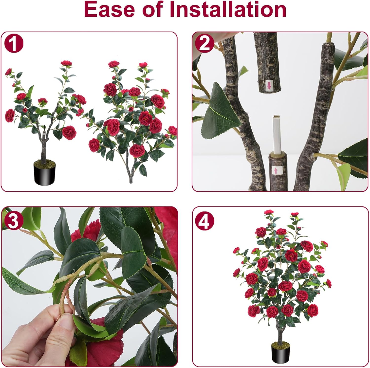 36FT Artificial Camellia Tree with 32 Red Flowers
